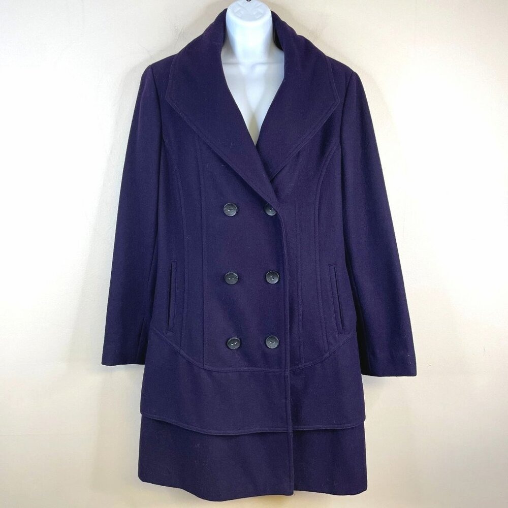 Vintage Y2K Calvin Klein Career Coat 14 Plum Wool Blend Pleated Long Elevated